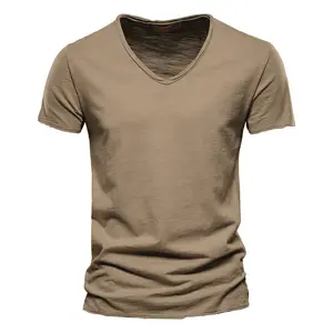 High Quality Premium Drop Shoulder Apparel Clothes Blank Plain White 100 Cotton V Neck Men T Shirts For Men