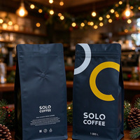 Sachet d'emballage pour café, pochette à huit soudures latérales pour grains de café, surface mate, valve de dégazage, qualité alimentaire pour le secteur du café