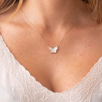 Ensemble de collier animal en argent sterling Gemnel, classique, or 14k, nacre, diamant, papillon, 925