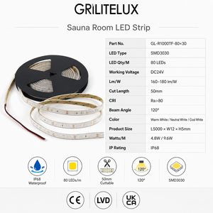 แถบ SMD LED DC24V 80 LED/m 160-180lm /w IP68สีขาวเย็นมีความยืดหยุ่นการออกแบบแรงดันไฟฟ้าต่ำสำหรับโรงแรมสปา - Product Image 2