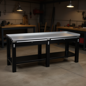 Banco de trabajo 506 TAC con superficie de acero de 72 pulgadas x 30 pulgadas, marco negro con estantería de almacenamiento para uso en taller. - Product Image 3