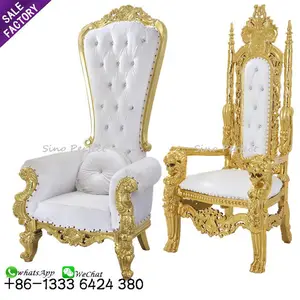 Cheap wedding furniture golden luxury lion royal queen and king throne chair for event