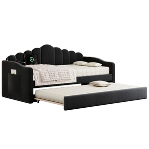 Canapé-lit convertible moderne en velours, taille twin, avec tiroir, ports de charge USB, pas besoin de <span class=keywords><strong>sommier</strong></span>, noir - Product Image 5