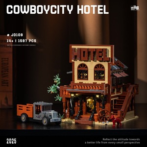 JD109 Ensemble de blocs de construction Western Cowboy City Hotel Street View 1597 pièces, kits de modèles d'architecture modulaire, jouets, cadeaux - Product Image 5