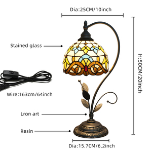 Lámparas Tiffany al por Mayor, Lámpara de Mesa de Vidrio Estilo Barroco de 8 Pulgadas con Base de Hojas, Iluminación Decorativa para Sala de Estar y Restaurante - Product Image 6