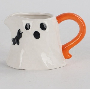 Écologique Créatif Imprimé Halloween Tasse En Céramique Fantôme Festival Cadeau Porcelaine Tasse À Café Citrouille Smiley Visage Tasse Wattle Mug - Product Image 6