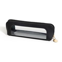 Étui à crayons en PU avec fenêtre pour le rangement des pinceaux de maquillage, grande capacité, adapté aux étudiants, sac de rangement transparent pour cosmétiques