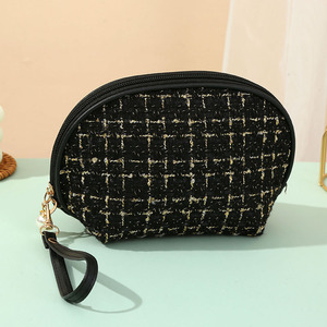 Mini bolsa de cosméticos de lana de viaje portátil, bolsa de <span class=keywords><strong>maquillaje</strong></span> de punto portátil de alta calidad, bolsa de <span class=keywords><strong>maquillaje</strong></span> de hilo con patrón a cuadros - Product Image 5