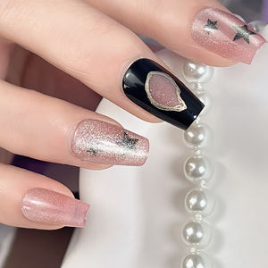 <span class=keywords><strong>Uñas</strong></span> Acrílicas Postizas <span class=keywords><strong>con</strong></span> Diseño Profesional en Forma de Ataúd, Color Negro y Rosa Brillante, 24 Piezas, Extensión Rápida de <span class=keywords><strong>Uñas</strong></span>, Novedad 2025 - Product Image 5