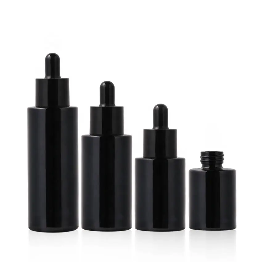 black flat 20ml 30ml 40ml 60ml Skin Care Serum bottle 1oz 2oz Essential Oil Glass Bottle with Pipette dropper