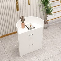 Comptoir de réception de salon élégant de petite taille, demi-rond, blanc, avec éclairage LED