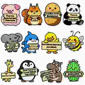 Nouvelle écusson brodée thermocollante avec animaux de dessin animé et mots inspirants en anglais pour vêtements et réparation de bagages - Product Image 1