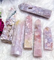 Colonne en agate fleurie rose à 4 faces, cristal naturel d'améthyste rose