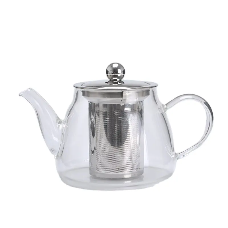 Teiera di vetro da 450ML 500ML da 1000ML con scolo del tè in acciaio inossidabile e coperchio della teiera.