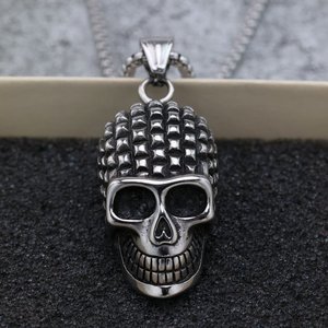 Yunnique – collier avec pendentif tête de mort en acier inoxydable, design géométrique, unisexe, bijoux punk pour Halloween - Product Image 4