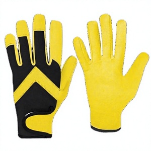 High Quality Smooth Goat Grain Leather Anti-Vibration <b>Driver</b> <b>Gloves</b> Adjustable Wristband Breathable Spandex Industrial Safety - Product Image 1