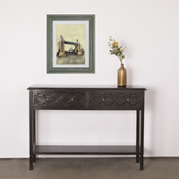 Meilleure table console vintage noire antique de style chinois en bois massif avec 2 tiroirs pour le salon