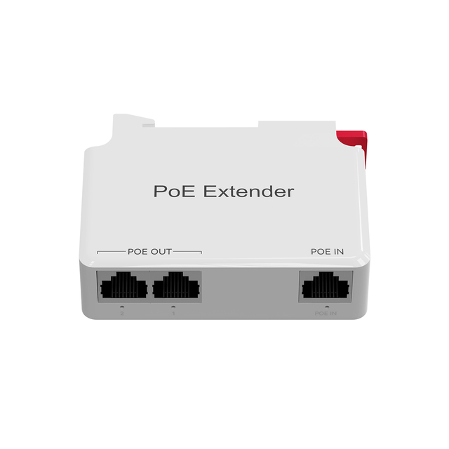 100Mbps PoE Extender 1 in 2 Out DIN Rail Mount IEEE802.3af/at PoE Repeater Cascadable up to 400M for IP Camera