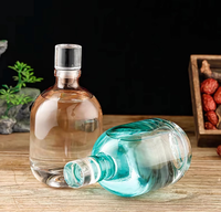 Bouteille vide ronde de 500 ml pour alcool, rhum, spiritueux, vin, whisky, vodka, en verre, avec bouchon en verre