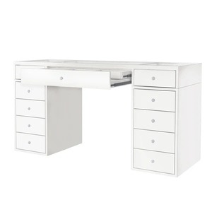 Table de toilette moderne en bois avec panneaux, poignées en cristal, plateau en verre transparent et compartiment de rangement <span class=keywords><strong>secret</strong></span> pour chambre et hôtel – Collection Glam Room Luxe - Product Image 4