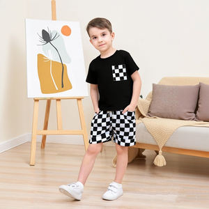 Hongbo OEM Vêtements pour garçons Ensembles de t-shirts Imprimés à carreaux Spandex/Coton Casual Vêtements pour adolescents Enfants Filles et garçons de 2 à 10 ans - Product Image 1