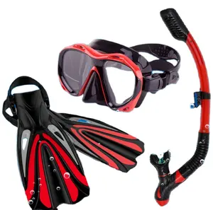 rubber diving mask and snorkel set swimming diving mask fins sets anti fog tempered lens swimming goggles and fins