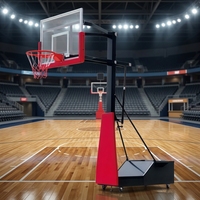 Poteau de basketball mobile robuste en acier, réglable en hauteur, avec panneau arrière en verre trempé et anneau, pour usage extérieur par enfants et adultes