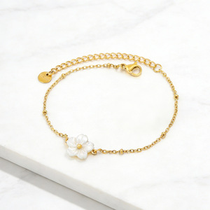 Flower Charm <b>Bracelet</b> Gold Chain White <b>Shell</b> Blossom Women's Jewelry Fashion Accessory - Product Image 1