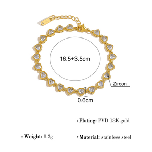 <span class=keywords><strong>Bracelet</strong></span> chaîne YF8186, <span class=keywords><strong>bracelet</strong></span> pour femme en zircon en forme <span class=keywords><strong>de</strong></span> cœur, plaqué or 18 carats, acier inoxydable étanche - Product Image 6