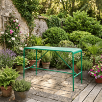 Table rectangulaire haute en alliage d'aluminium imperméable sur mesure pour mobilier d'extérieur, idéale pour les sièges de bar et les repas décontractés