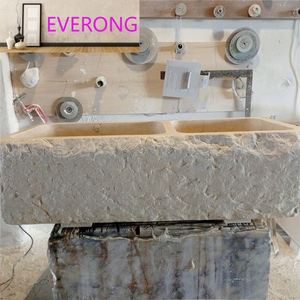 Lavabo double en <span class=keywords><strong>travertin</strong></span> brut, sculpté à la main, pour <span class=keywords><strong>salle</strong></span> <span class=keywords><strong>de</strong></span> <span class=keywords><strong>bain</strong></span>, toilettes ou cuisine - Product Image 4
