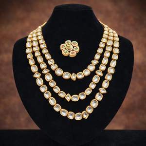 Traditional <b>Gold</b> Plated Copper Bridal Wedding <b>Jewelry</b> <b>Set</b> with Ethnic Necklace and Earrings for Women and Girls - Product Image 1