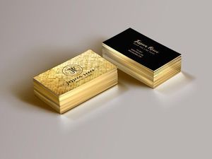 นามบัตรธุรกิจสุดหรูแบบสั่งทำพิเศษ ผลิตจากกระดาษอาร์ต ใช้เทคนิคการพิมพ์แบบเลตเตอร์เพรส พร้อมโลโก้แบบกำหนดเองที่มีสีทอง - Product Image 1