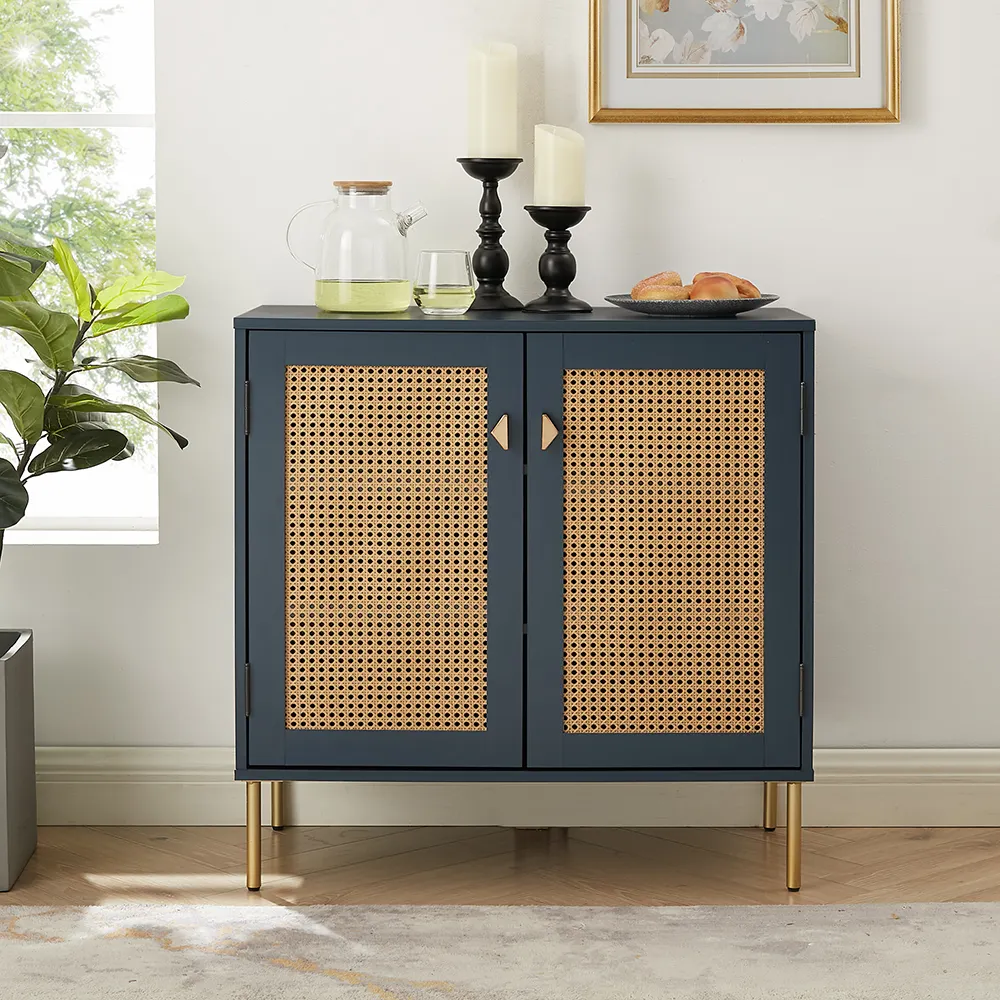 Natural Woven Rattan Doors Spacious Shelf Modern 2 Doors Specific Classic Living Room Furniture Storage Cabinet