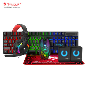 T-WOLF TF880 5IN1 Wired <strong>Gaming</strong> <strong>Keyboard</strong> <strong>Mouse</strong> Mousepad Headset Headphones Speaker Combos Set 104 Keys <strong>Gaming</strong> <strong>Keyboard</strong> Set for Pc - Product Image 1