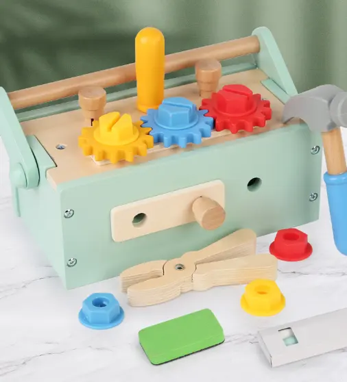 बच्चों के मल्टीफंक्शनल DIY असेंबल गेम्स प्रीस्कूल सिमुलेशन खिलौनों के लिए नए उत्पाद लकड़ी के टूलबॉक्स