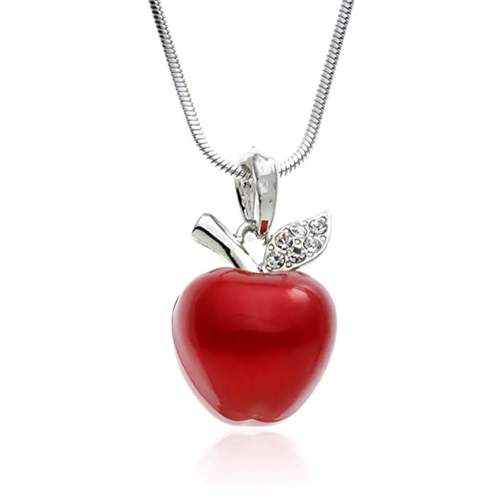 Csja — collier pendentif pomme en métal et émail rouge, pour fille, chaîne forme serpent, bijoux de décoration de fête, joli modèle