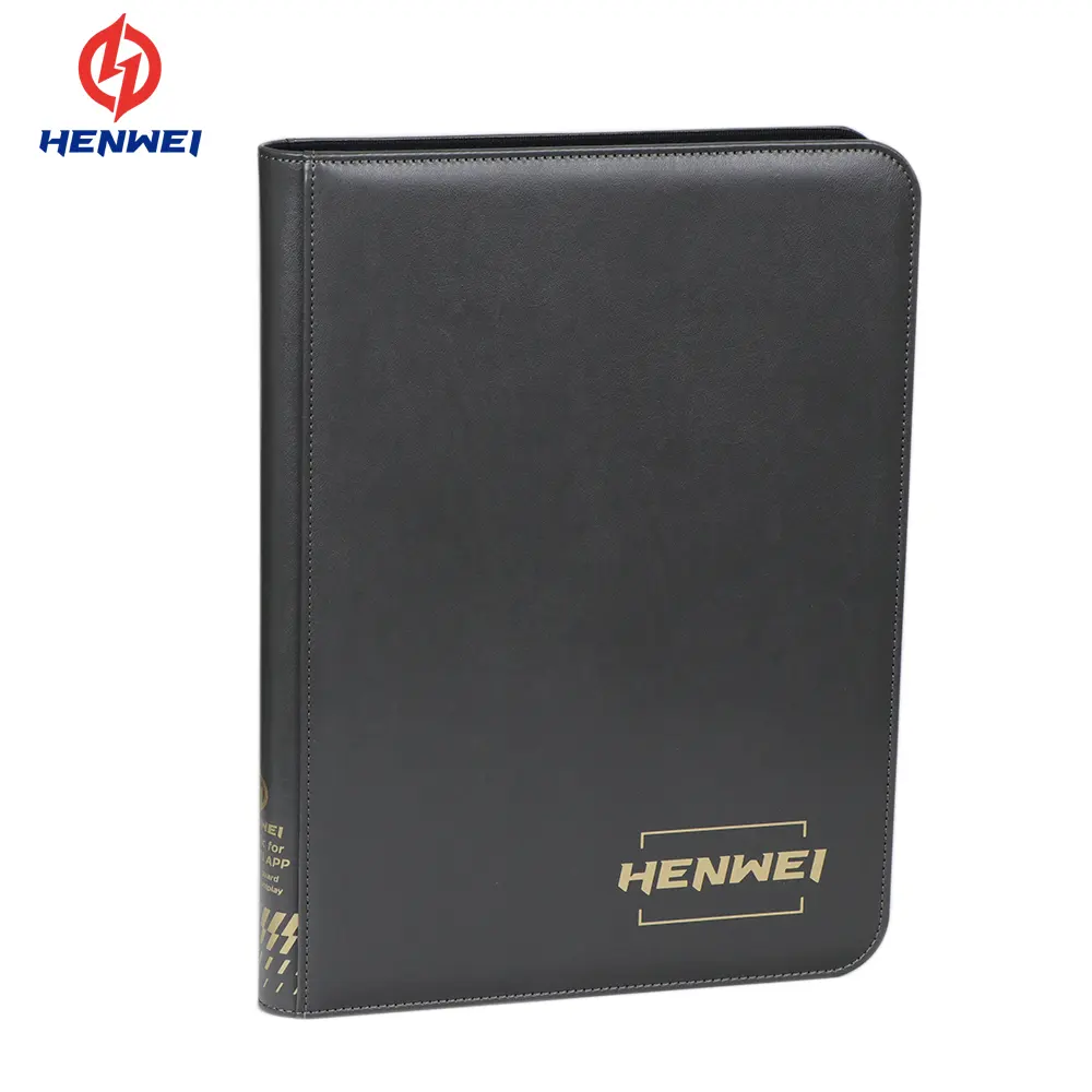9-Pocket APP PU Leather Photo Game Cards Album Embossed logo Zippered Trading Card Binder With HENWEI APP Collection