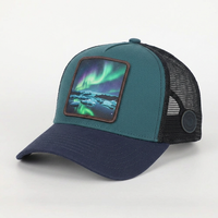 Gorra de béisbol trucker de espuma de 5 paneles con logotipo de parche impreso por sublimación personalizado al por mayor, visera curva y parte trasera de malla de dos tonos con cierre snapback