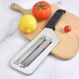 Éplucheur à double lame en acier inoxydable, couteau à légumes, outil de cuisine pour trancher les fruits et légumes avec manche en bois - Product Image 1