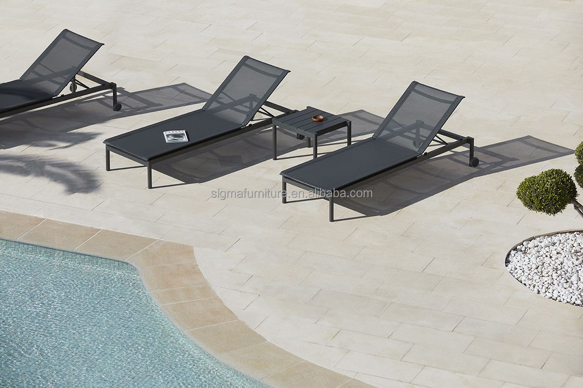 Factory Pool Home Resort Stackable Reclining Sunbed with Wheels Powder Coated Aluminium Structure Chaise Single