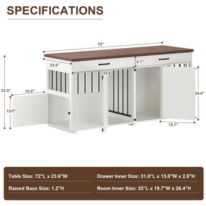Meubles de grande caisse pour chien, meubles de chenil d'intérieur en bois pour 2 chiens avec porte de grange coulissante et séparateur amovible - Product Image 4