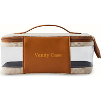 Kanvas Make Up Organizer untuk kosmetik kasus PVC panel Monogram melihat-semua kasus Vanity Scout Tan Travel tas perlengkapan mandi untuk wanita