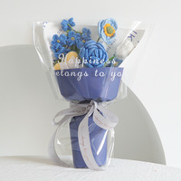 Buket Bunga Rajut Tangan DAMAI, Bunga Tiruan Mawar Biru Tulip Daisy untuk Hadiah Hari Valentine, Ulang Tahun, Pernikahan