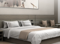 Cama de Hotel Moderna con Plataforma de Madera MDF, Cabecera Integrada y Mesitas de Noche Flotantes para Dormitorio, Apartamento y Proyectos Hoteleros Económicos