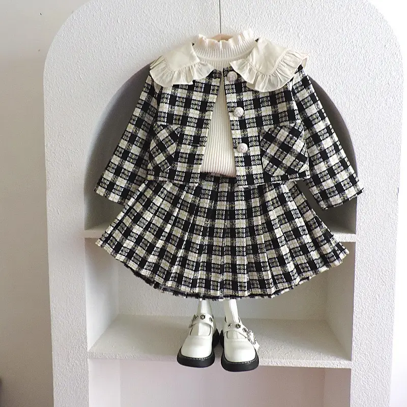 Korean Style Fashion 2 Pieces Baby Jacket Christmas Clothes Toddler Girls Dresses Coats Outwear