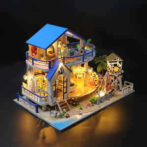 บ้านตุ๊กตาไม้ขนาดเล็กแบบ DIY ลดราคา บ้านตุ๊กตาสองชั้นสไตล์ทะเล พร้อมไฟ - Product Image 4