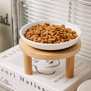 Bamboo Frame Cat Bowl <b>Ceramic</b> Pet Bowl 6 Inch Anti Tipping Water Bowl For Cats - Product Image 4