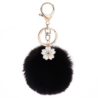 Nouveauté 2025, fleur de Bauhinia, pompon de 8 cm en fourrure de lapin, porte-clés pour sac à main pour femmes