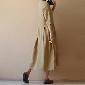 Robe plissée Vintage décontractée pour femmes, <span class=keywords><strong>grande</strong></span> <span class=keywords><strong>taille</strong></span>, femme élégante, longue, coton et lin, été 2022 - Product Image 2